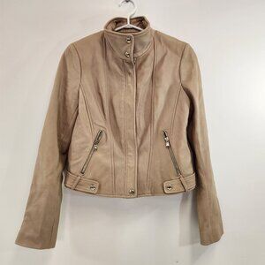 Calvin Klein Women's Moto Tan Genuine Leather Jacket Size Small